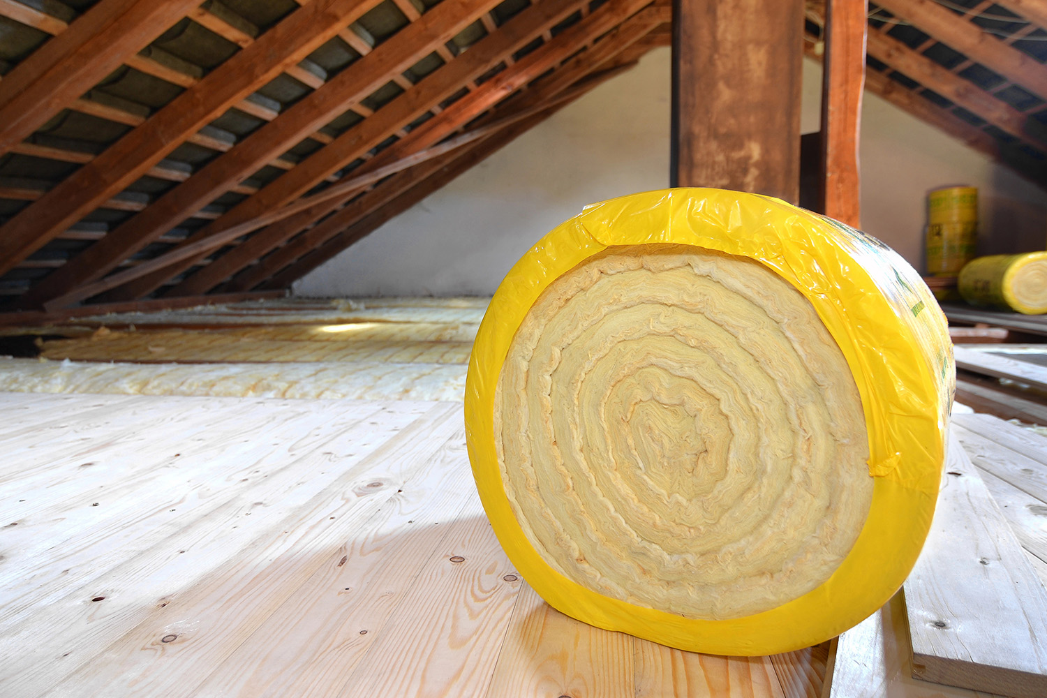 insulation in an attic under a roof